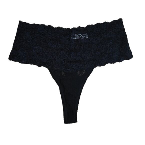 Soma Embraceable Allover Retro Thong Black Lace Womens Large - Picture 1 of 5